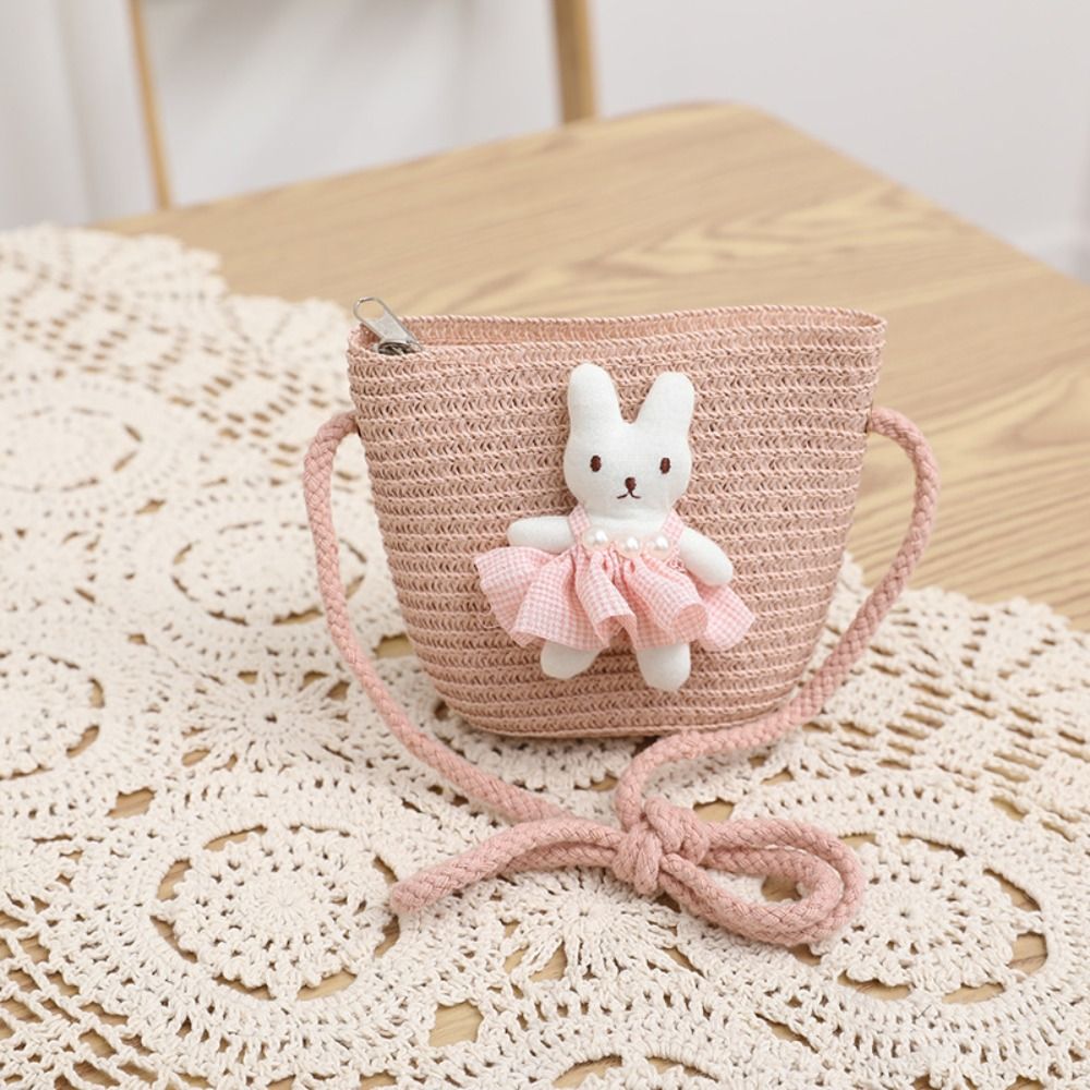 Woven Straw Bag - Cute Cartoon Bunny Mini Straw Bag