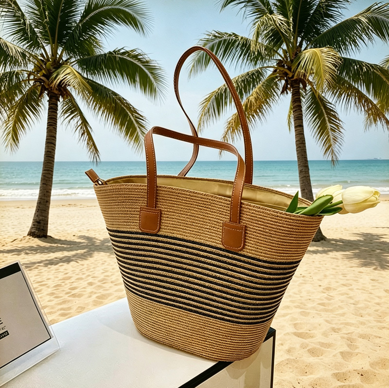 Woven Straw Bag - CLAREGQI Women's Striped Straw Tote Bag,