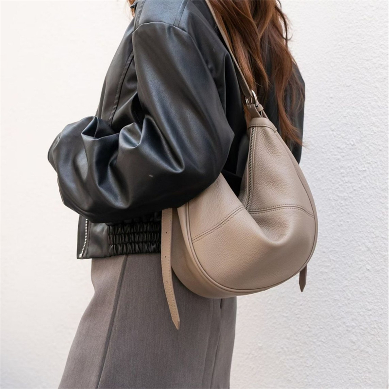 Women Bags Work - BURMINSA Genuine Leather Crescent Hobo Shoulder
