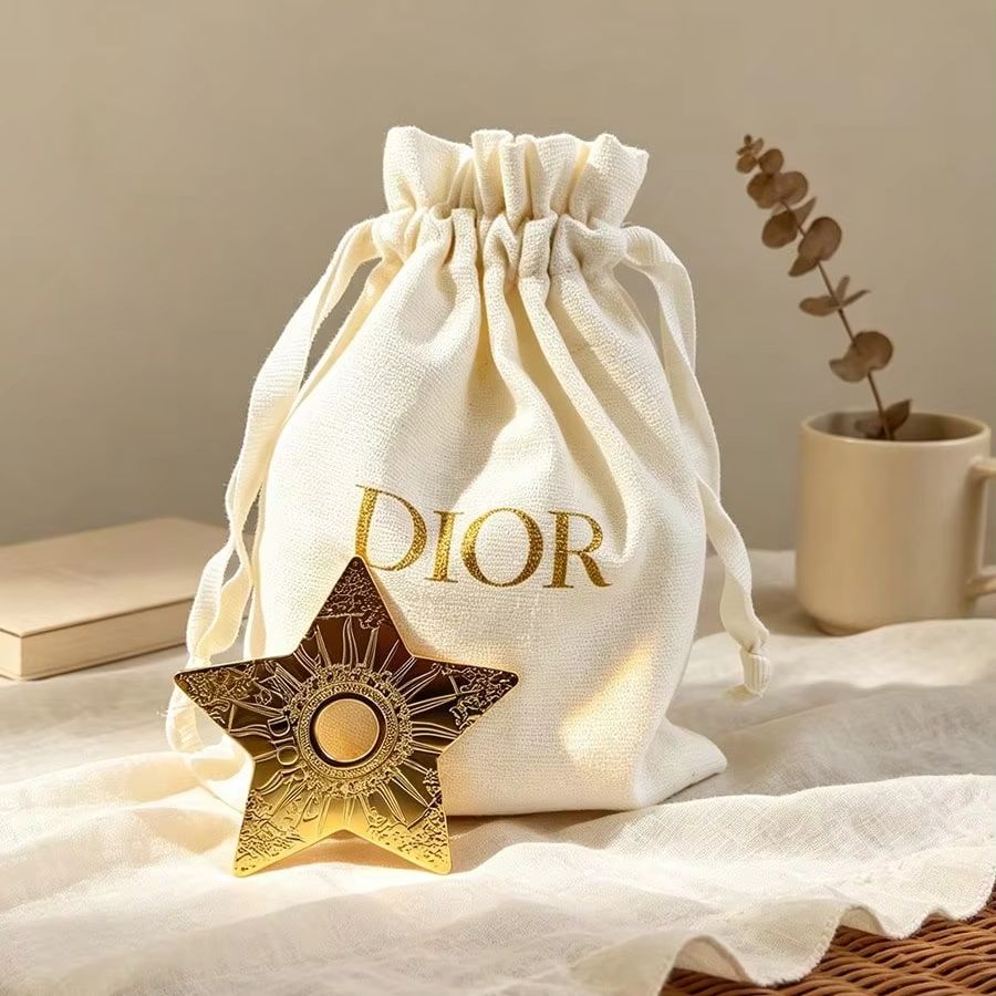 Women Bags Dior - Dior Off‑White Canvas Drawstring Pouch Star