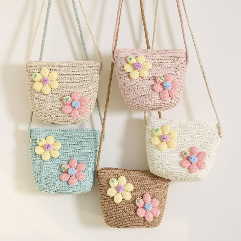 Handmade Woven Girl Flower Str - Woven Straw Bag ulasan dan harga