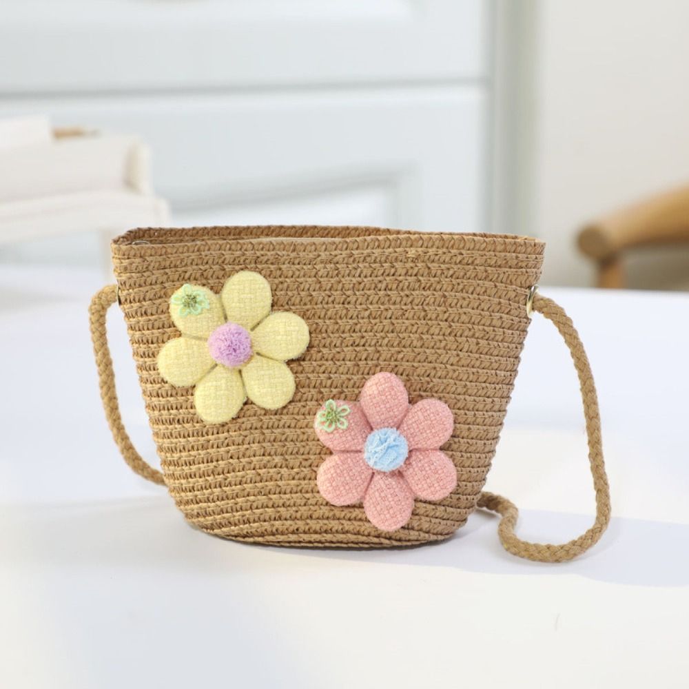 Handmade Woven Girl Flower Str - Woven Straw Bag ulasan dan harga