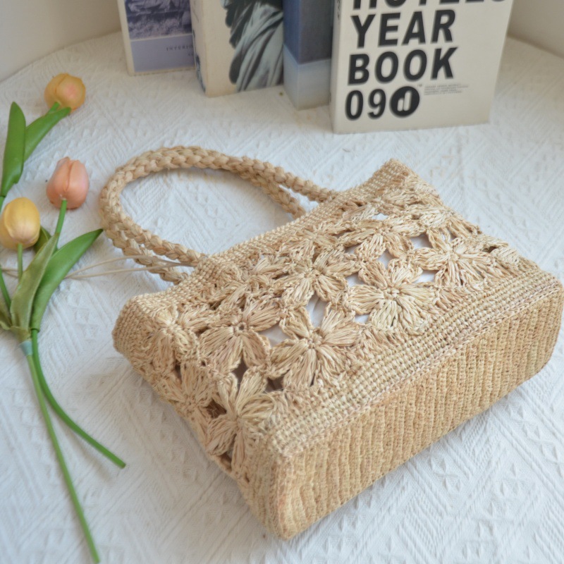Bohemian Flower Straw Bag Tote - Woven Straw Bag ulasan dan harga