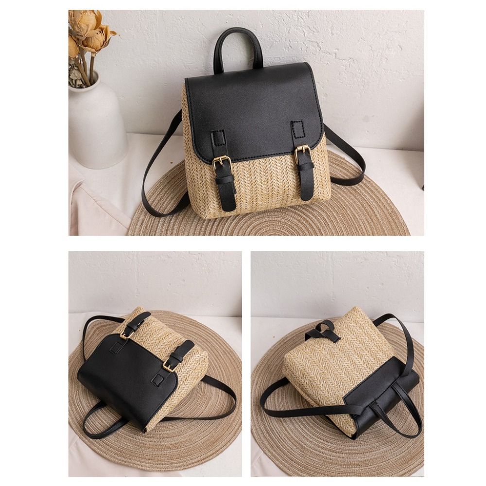 Versatile Bag PU Leather Straw - Woven Straw Bag ulasan dan harga