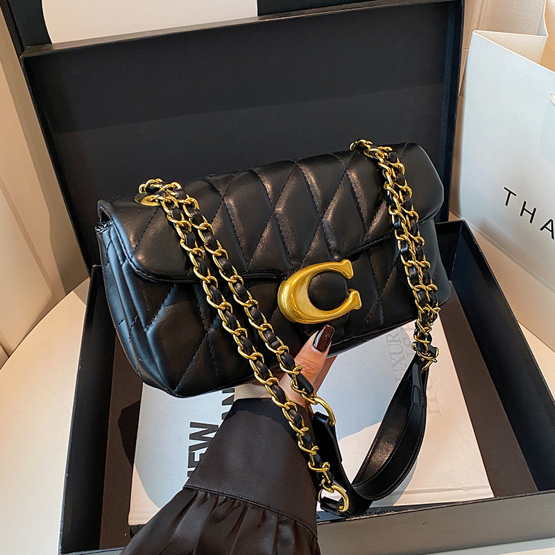 Women Quilted Leather Shoulder - Women Bags Logo ulasan dan harga