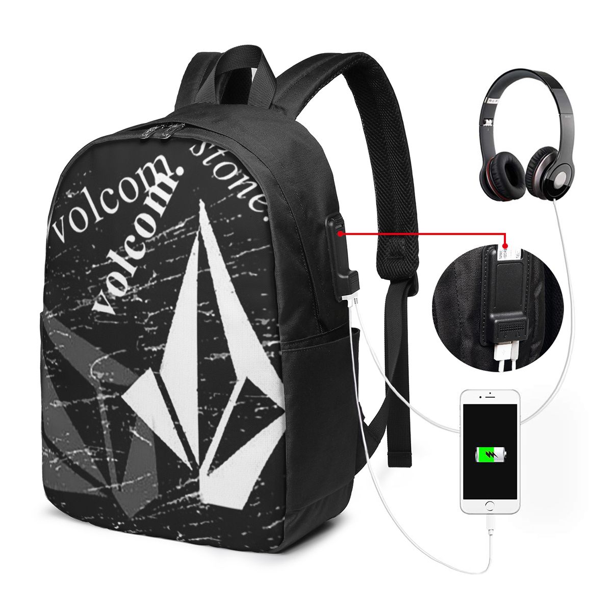 V-Volcom Logo Backpack Travel  - Women Bags Logo ulasan dan harga