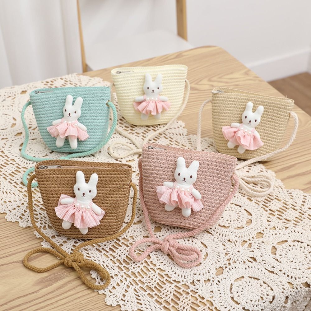 Cute Cartoon Bunny Mini Straw  - Woven Straw Bag ulasan dan harga