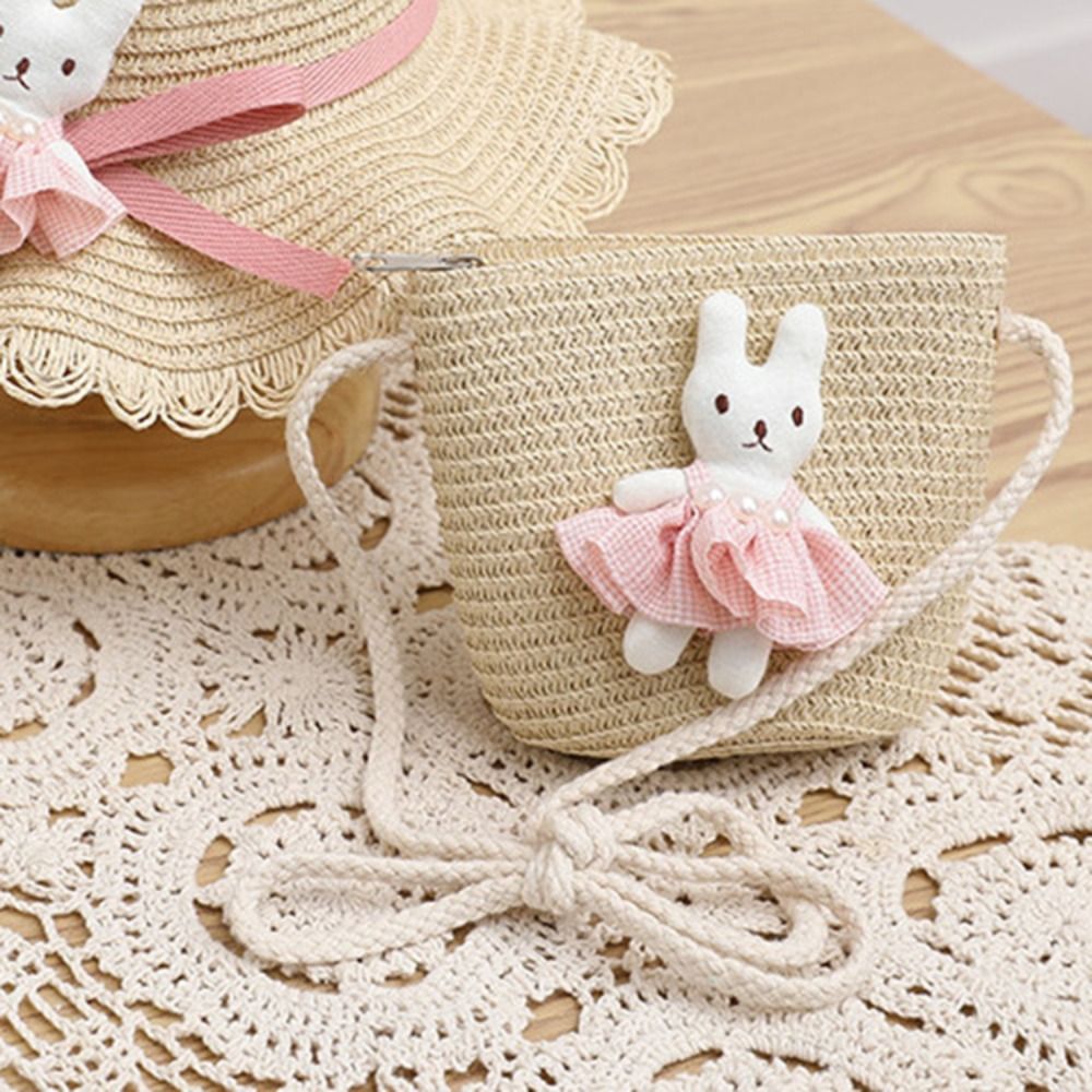 Cute Cartoon Bunny Mini Straw  - Woven Straw Bag ulasan dan harga