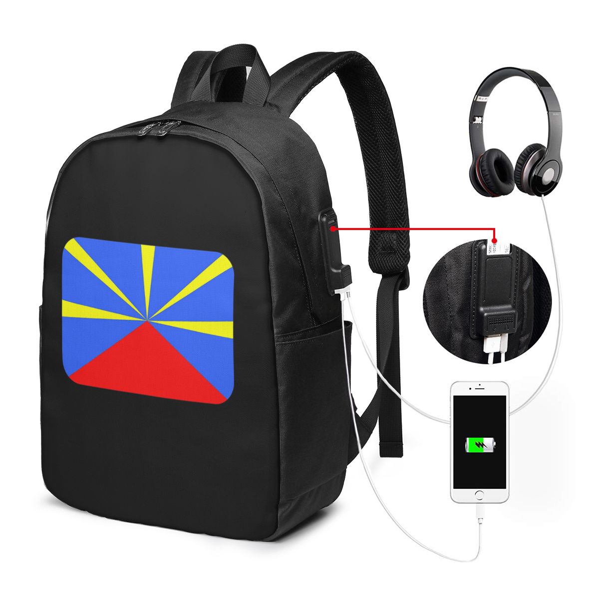 974 Reunion Island Flag Backpa - Women Bags For Laptop ulasan dan harga