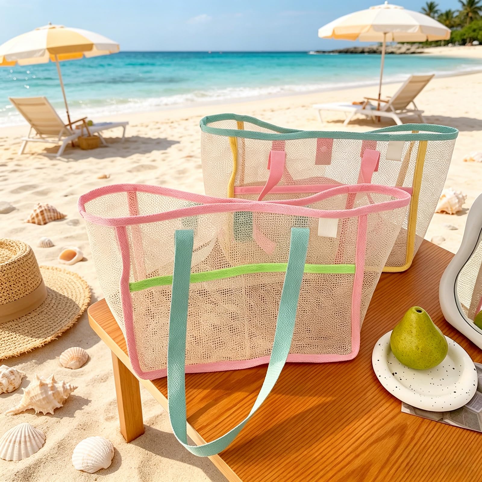 Beach Bags for Women Colorful  - Mesh Net Bag ulasan dan harga