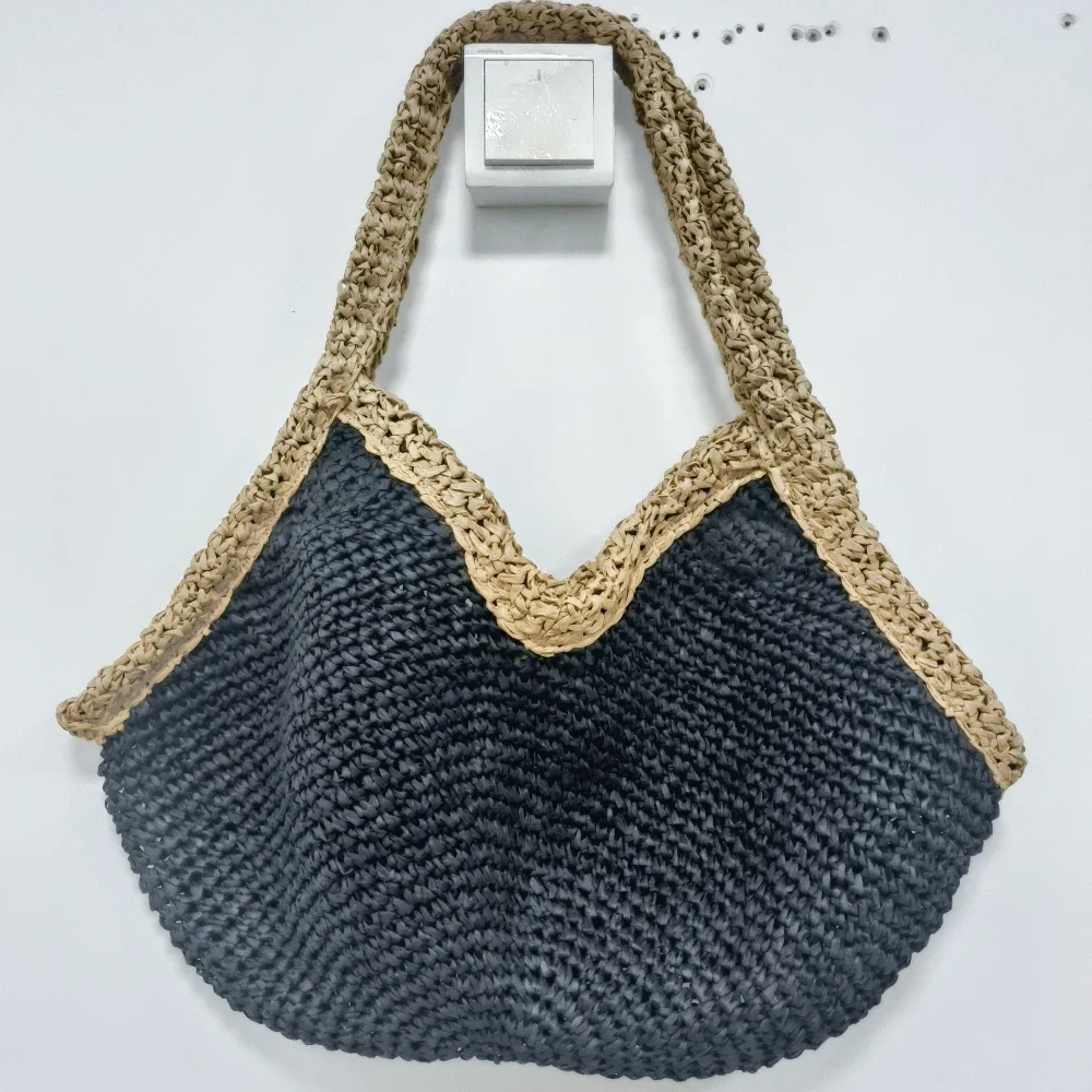 Colorblock Straw Woven Tote Ba - Woven Straw Bag ulasan dan harga