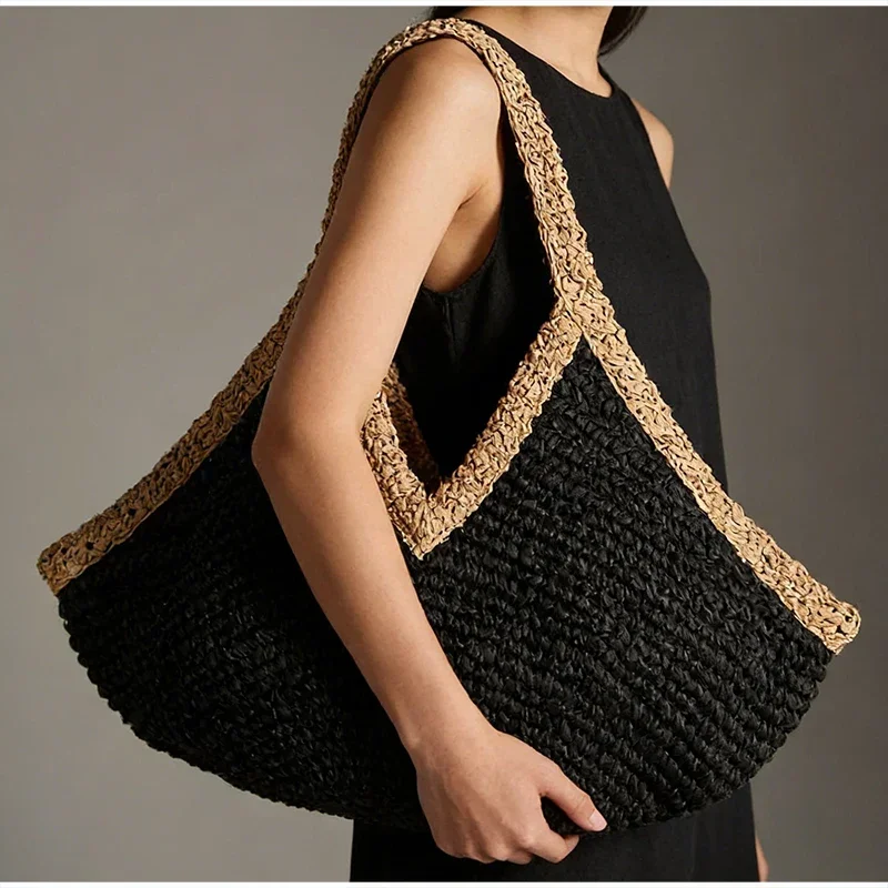 Colorblock Straw Woven Tote Ba - Woven Straw Bag ulasan dan harga