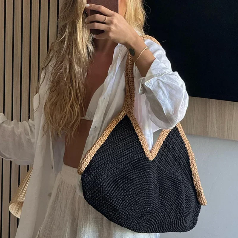 Colorblock Straw Woven Tote Ba - Woven Straw Bag ulasan dan harga